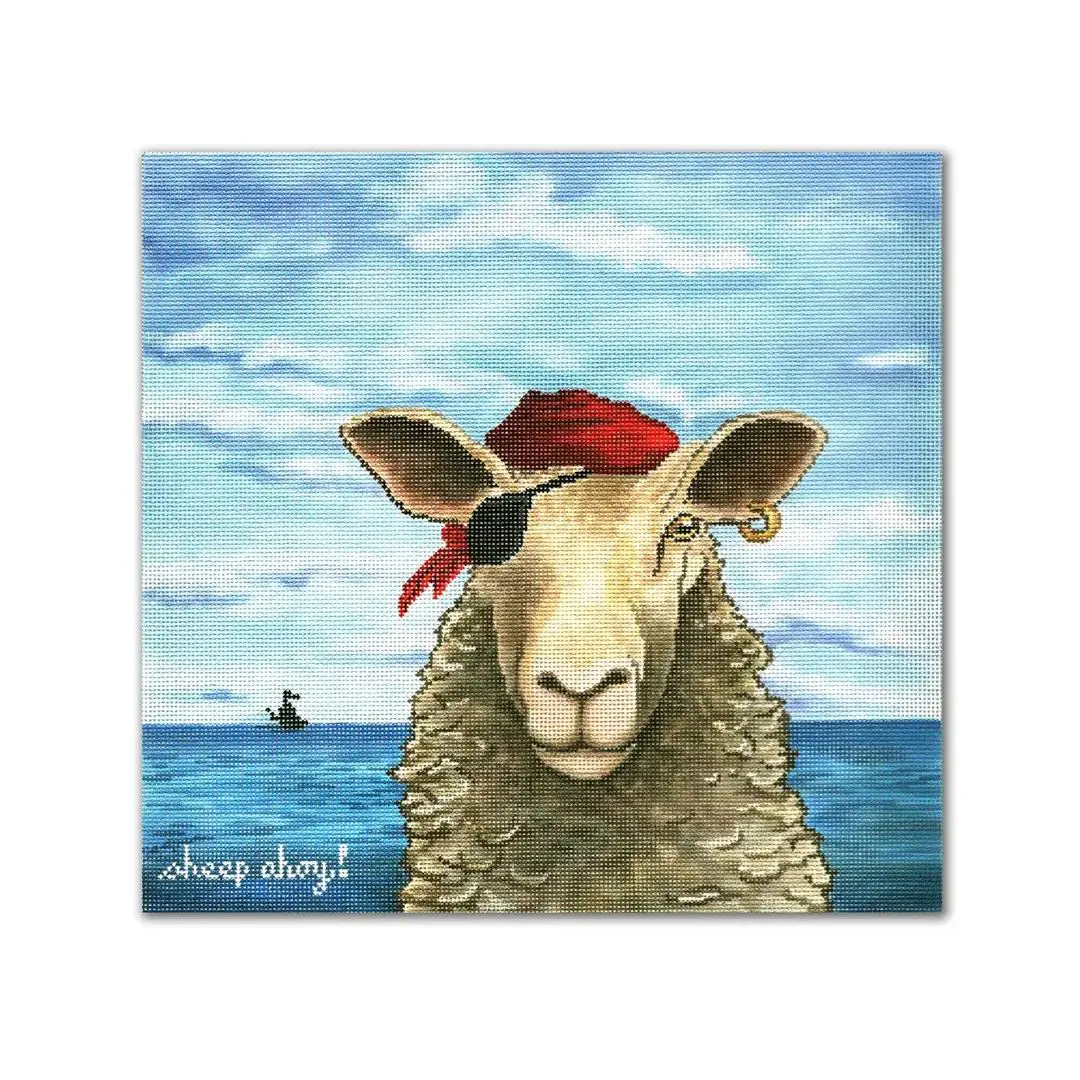 A painting by Cecilia Ohm Eriksen of a sheep wearing a pirate hat.