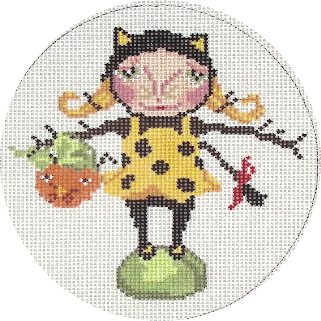 A Ciao Bella Collection cross stitch picture of a ladybug holding a pumpkin.
