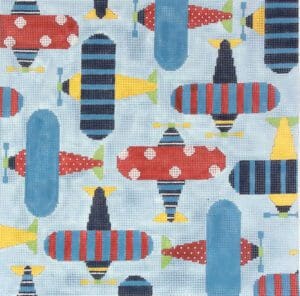A blue fabric with airplanes on it.