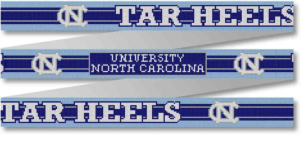 The north carolina tar heels logo on a blue and white ribbon.