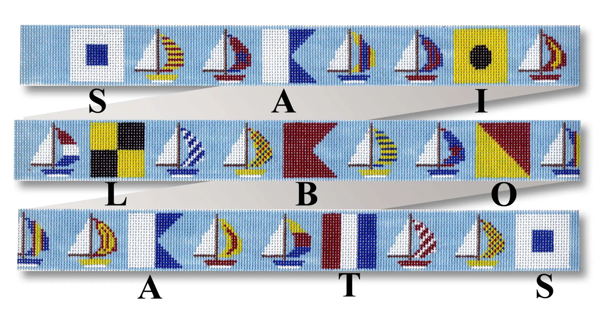 A blue ribbon with sailboats on it.