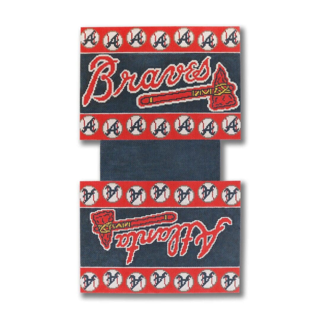 The atlanta braves logo on a pair of luggage tags.