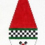 A snowman with a red and green hat on a white background.