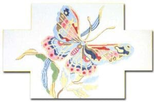 A cross stitch pattern with a butterfly on it.