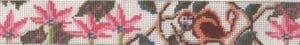 Cross-stitched monkey among pink blossoms